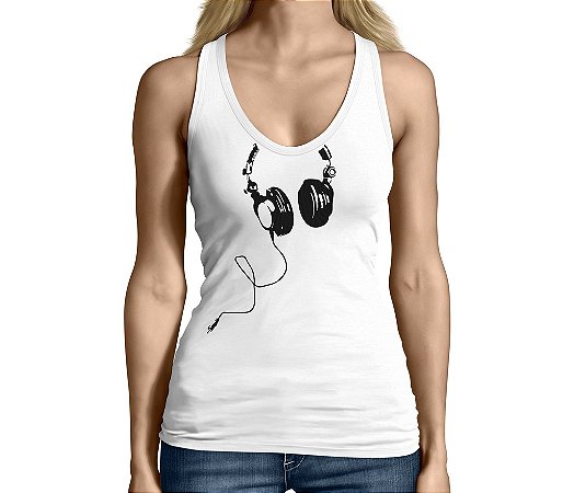 Camiseta Regata Feminina Fones Engraçadas Divertidas  - Personalizadas/ Customizadas/ Camiseteria/ Camisa T-shirts Baratas Modelos Legais Loja Online
