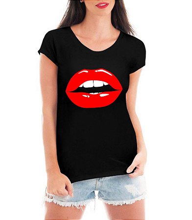 Camiseta Blusa Feminina Boca Sexy - Personalizadas/ Customizadas/ Estampadas/ Camiseteria/ Estamparia/ Estampar/ Personalizar/ Customizar/ Criar/ Camisa Blusas Baratas Modelos Legais Loja Online - Criativa Urbana - Moletons, Jaquetas College e