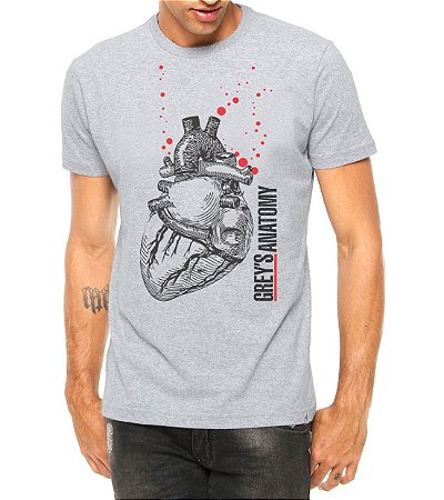 Camiseta Masculina Coração Realista Greys Anatomy Séries e Seriados Cinza - Personalizadas/ Customizadas/ Estampadas/ Camiseteria/ Estamparia/ Estampar/ Personalizar/ Customizar/ Criar/ Camisa Blusas Baratas Modelos Legais Loja Online - Criativa Urbana