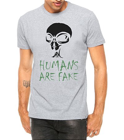 Camiseta Masculina Et Alien Humans Are Fake Cinza
