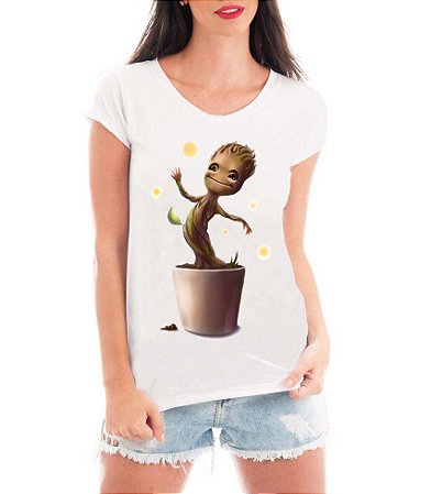 Camiseta Branca Feminina Baby Groot Filme - Personalizadas/ Customizadas/ Estampadas/ Camiseteria/ Estamparia/ Estampar/ Personalizar/ Customizar/ Criar/ Camisa Blusas Baratas Modelos Legais Loja Online - Criativa Urbana - Moletons, Jaquetas College e