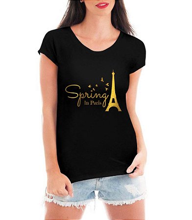 T-shirt Feminina Paris Spring Dourada