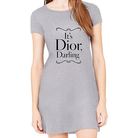 Vestido Cinza Preto Dior Darling - Simples para o Dia a Dia Básico de Malha  Estampado Modelos