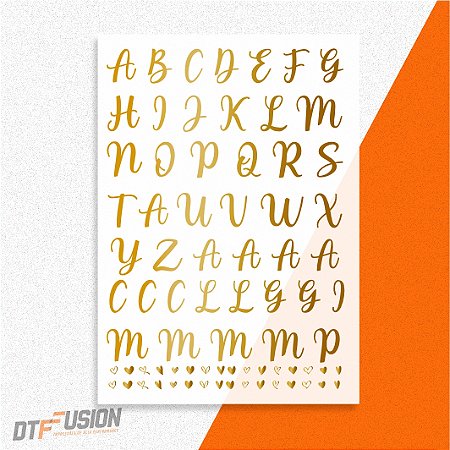 Cartela DTF UV Adesivo - Alfabeto Dourado V1 - Tamanho A3