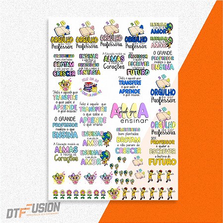 Cartela DTF UV Adesivo - Professores V1 - Tamanho A3