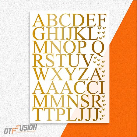 Cartela DTF UV Adesivo - Alfabeto Dourado V4 - Tamanho A3