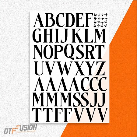 Cartela DTF UV Adesivo - Alfabeto Preto V1 - Tamanho A3