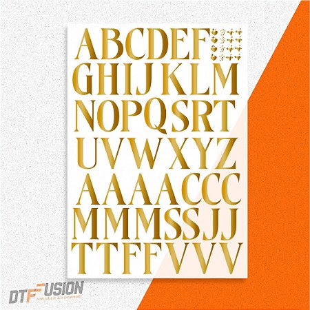Cartela DTF UV Adesivo - Alfabeto Dourado V2 - Tamanho A3