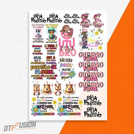 Cartela DTF UV Adesivo - Outubro Rosa Positividade - Tamanho A3