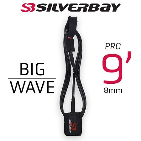 Leash Surf SILVERBAY PRO BIG WAVE 9' 8mm - Preto