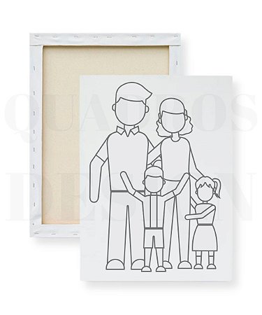 Tela para Pintura Infantil - Papai, Mamãe e Dois Filhos