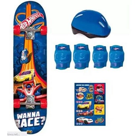 Skate Hot Wheels com Acessórios Azul - Fun Toys