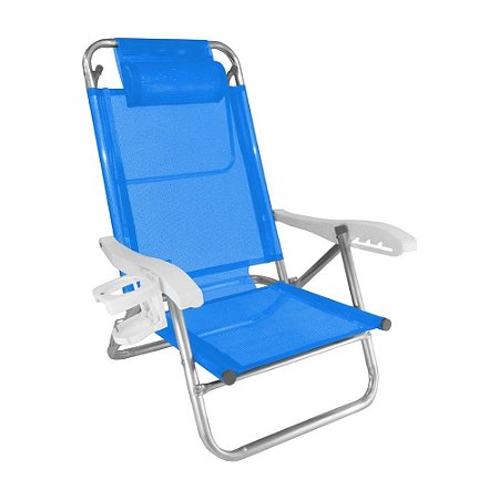 Cadeira Zaka Top Line Reclinável 5 Posições Alumínio Azul 120Kg