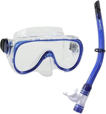 Kit Máscara Nautika Fundive Snorkel Infantil Azul