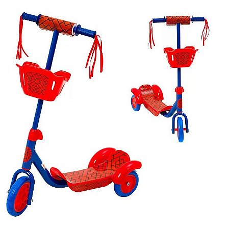 Patinete BBR Toys 3 Rodas Infantil C/ Cesto Vermelho e Azul B0001