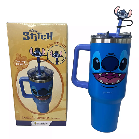 Garrafa Térmica Canecão Zona Criativa Tumbler 1,15L Stitch C/Pingente