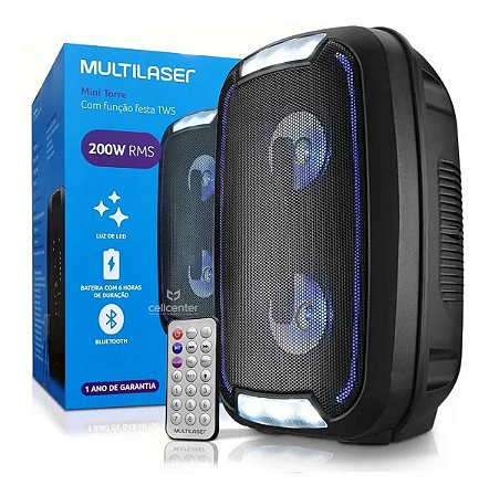 Caixa de Som Party Speaker Multilaser 200W, Preta - SP336