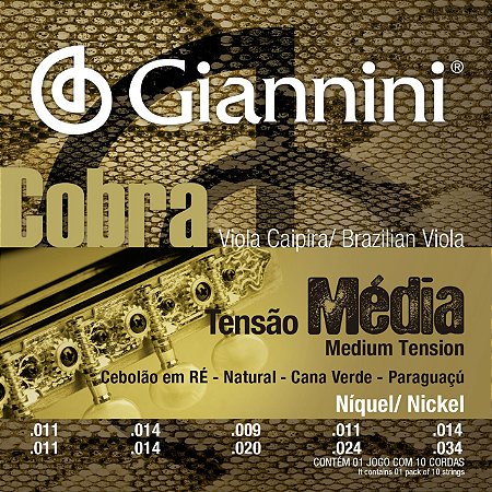 Encordoamento Giannini Cobra para Viola 10 Cordas GESVNM Tensão Média 011