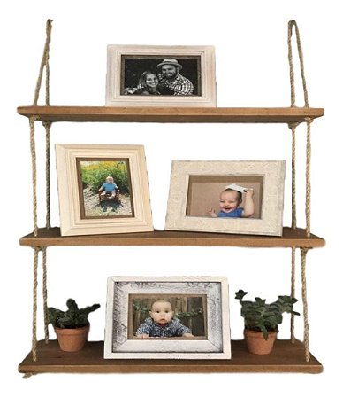 Prateleira Decorativa Com Cordas 3 Níveis