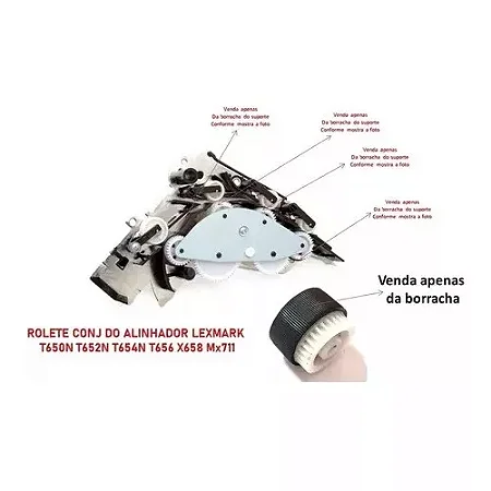 Rolete Conjunto Alinhador Lexmark T650n T654n T656 X656 X658 KIT 4 BORRACHAS