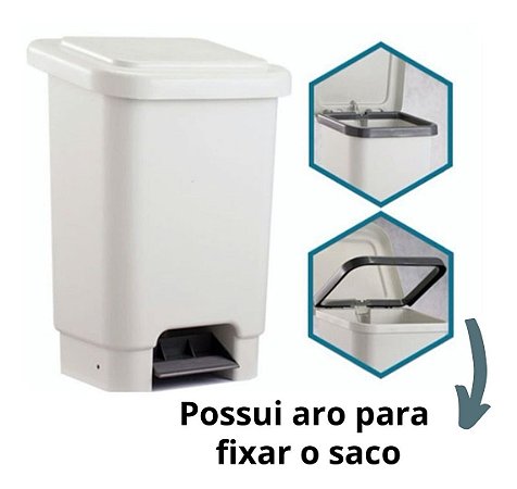 Lixeira Plástica retangular 25 Litros  Monobloco lixo Com pedal restaurante clinica Norma Anvisa