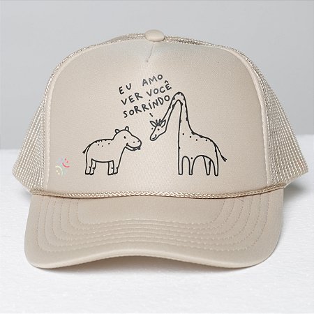 Boné Trucker- Eu Amo Ver Você Sorrindo - BEGE