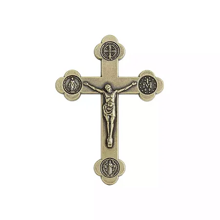 Crucifixo Mini - Livrai-nos do Mal - Ouro Velho - 9cm