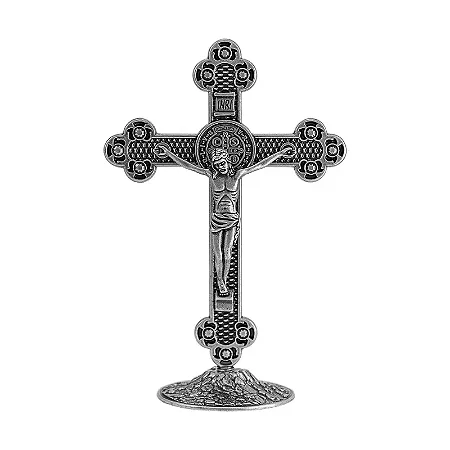 Crucifixo - c/ a Medalha de São Bento - Prata Velha - 13cm