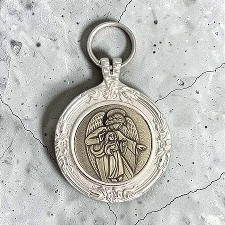 Medalhão de Berço- Anjo Protetor - Níquel c/ Ouro Velho