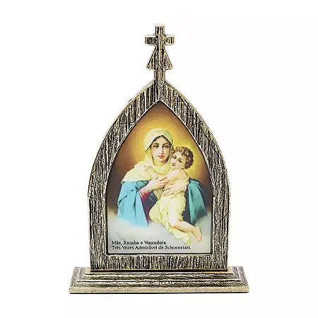 Capela - Mãe Rainha C/ Oração - Ouro Velho - 17cm - Metal