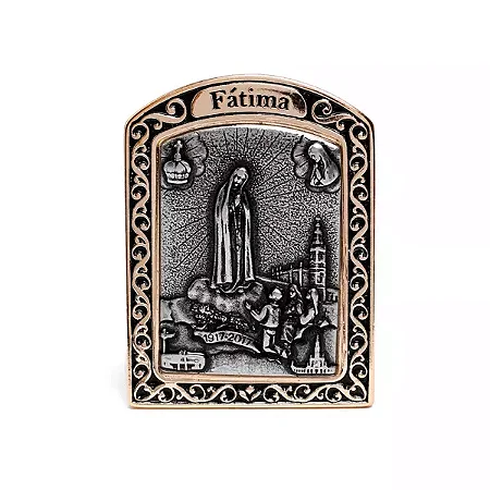 Adorno - Nossa Senhora de Fátima - Dourado C/Prata Velha - 6cm