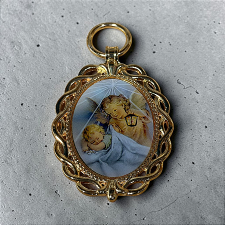 Medalhão de Berço - Anjo da Guarda/ Trançado - Dourado
