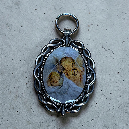 Medalhão de Berço - Anjo da Guarda - Trançado/ Niquel