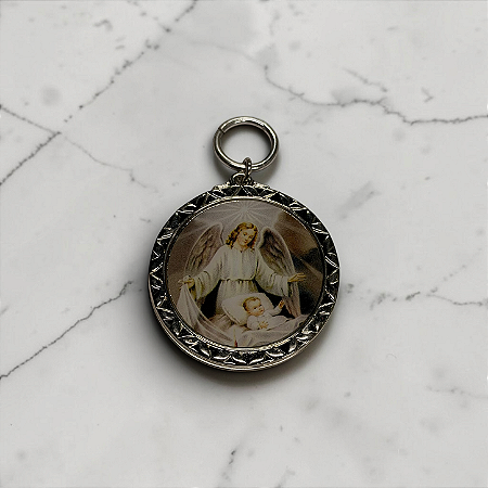 Medalhão de Berço - Anjo da Guarda Adulto - Redondo/Niquel