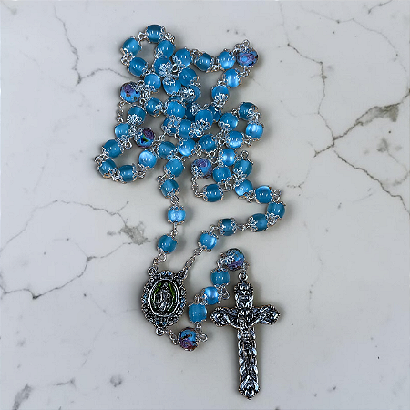 Terço Cristal Azul - N.Sra das Graças (8mm)