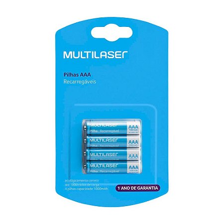 PILHA RECARREGÁVEL AAA 1000Mah COM 4 MULTILASER CB050