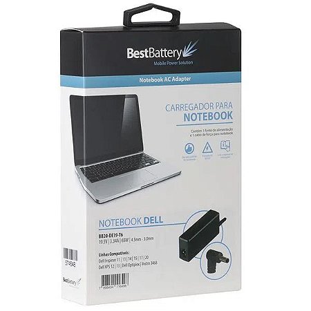 FONTE PARA NOTEBOOK BESTBATTERY DELL 19.5V 3.34A PINO 4.5*3MM