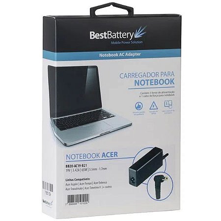 FONTE PARA NOTEBOOK BESTBATTERY ACER 19V 3.42A PINO 5.5*1.7MM