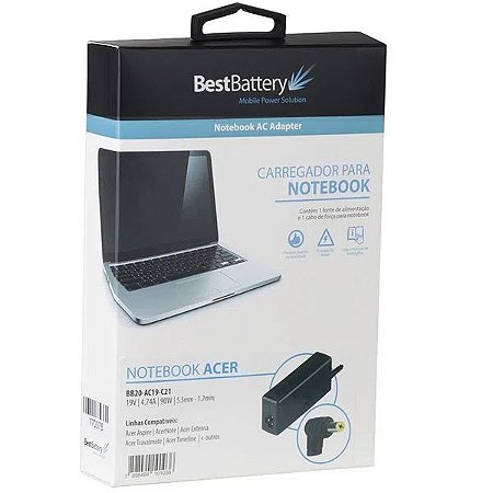 FONTE PARA NOTEBOOK BESTBATTERY ACER 19V 4.74A PINO 5.5*1.7MM