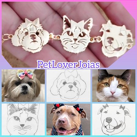 Pulseira Banhada a Ouro 3 Pets Personalizada
