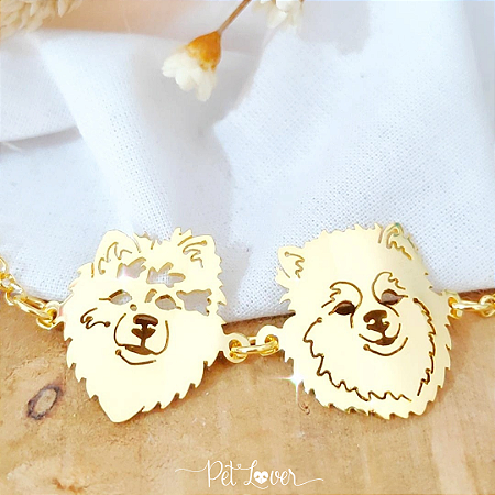 Pulseira Carinha Dois Pets Banhada a Ouro