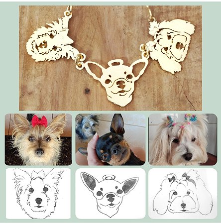Colar Três Pets Banhado a Ouro