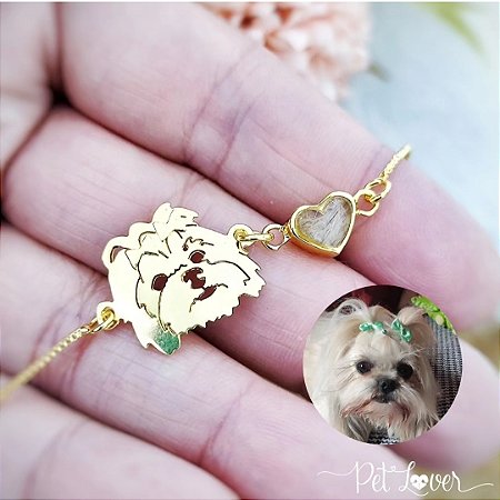 Pulseira Carinha do Pet + Coração com Pelinhos Banhada a Ouro