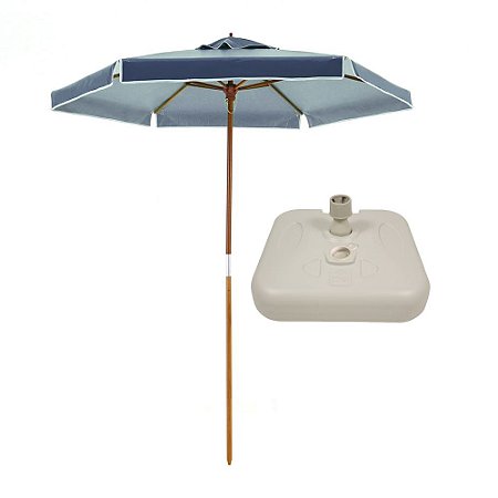 Ombrelone com Base Madeira Guarda Sol 2 Metros Itapema 2m Azul