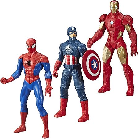Kit 3 Bonecos Vingadores Marvel Homem Arranha Ferro Capitão
