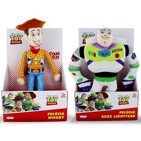 Woody e Buzz Lightyear Boneco de Pelúcia Toy Story 30cm com Som