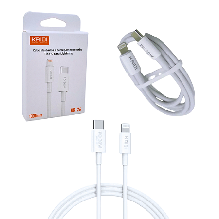Lightning para iPhone, iPad ou iPod, PD 30W, 1M, Branco - KD-26 - Kaidi