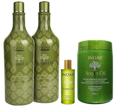 Kit Inoar Argan Oil Shampoo e Condicionador Litro + Máscara Hidratante 1kg + Óleo de Argan Sérum 60ml