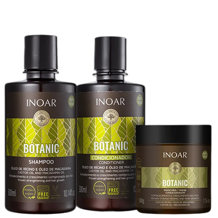 Kit Inoar Botanic Fortalecimento e Crescimento Shampoo Condicionador e Máscara