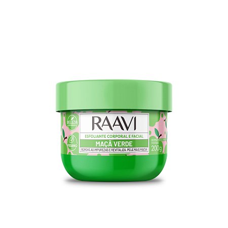 Esfoliante Corporal e Facial Raavi Maçã Verde 200g – Pele Macia e Renovada